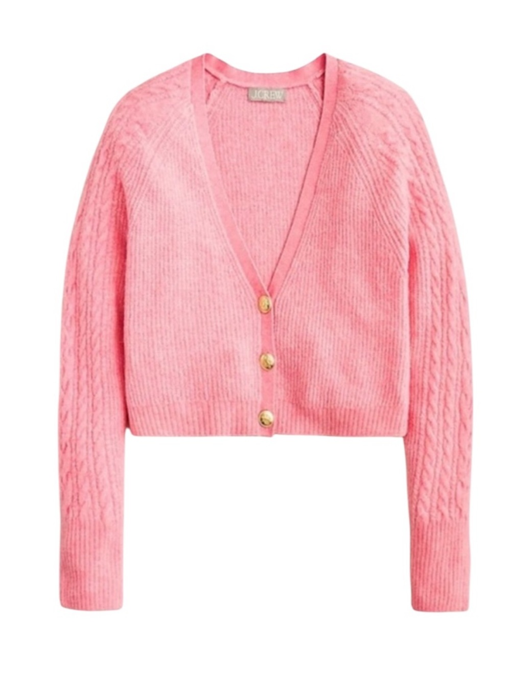 J. Crew Supersoft Cropped Cable Knit Sweater Tank Set XL Pink Gold Buttons Wool - Picture 2 of 14